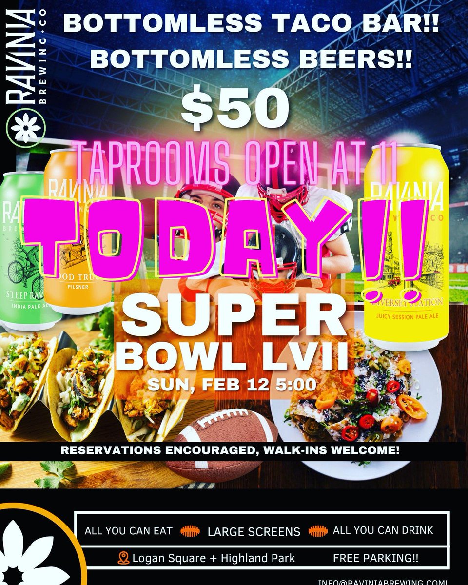 No plans yet? Come join us for the big game w/2 big screens in Logan & bottomless tacos and beers at both Taprooms!
@ChicagoBeerPass @guysdrinkinbeer @BeerInFront @brewerytravels @IllinoisBeer @SIUFoundation @hopnotes @chicagobars @ChicagoDrinking @WaddleandSilvy @VisitLakeCounty