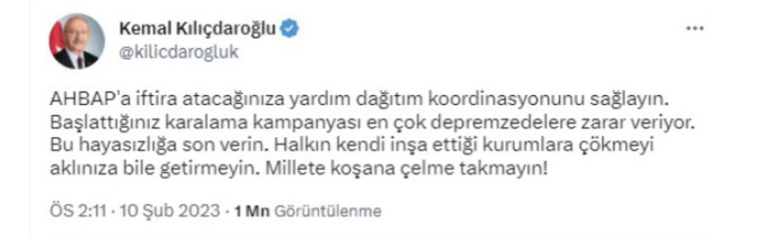 EmreEfser's tweet photo. 10 Şubat

YALAN

CHP Genel Başkanı Kemal Kılıçdaroğlu tarafından AHBAP Platformu’nun çalışmalarının engellendiği iddia edildi. https://t.co/ppbZmzLkUh
