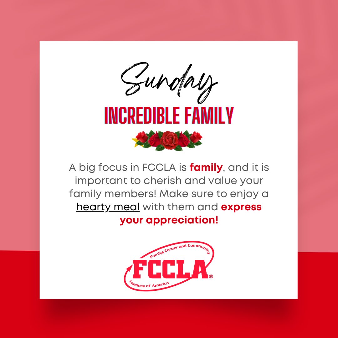 NJ_FCCLA's tweet photo. Kicking off FCCLA week is Incredible Family! 

Set aside time to spend with your loved ones! There are many ways to spend time with family, from cooking meals together to playing board games. Cherish this day by using the resources both the state and nationals provides for you! https://t.co/8piSHJ1qoA
