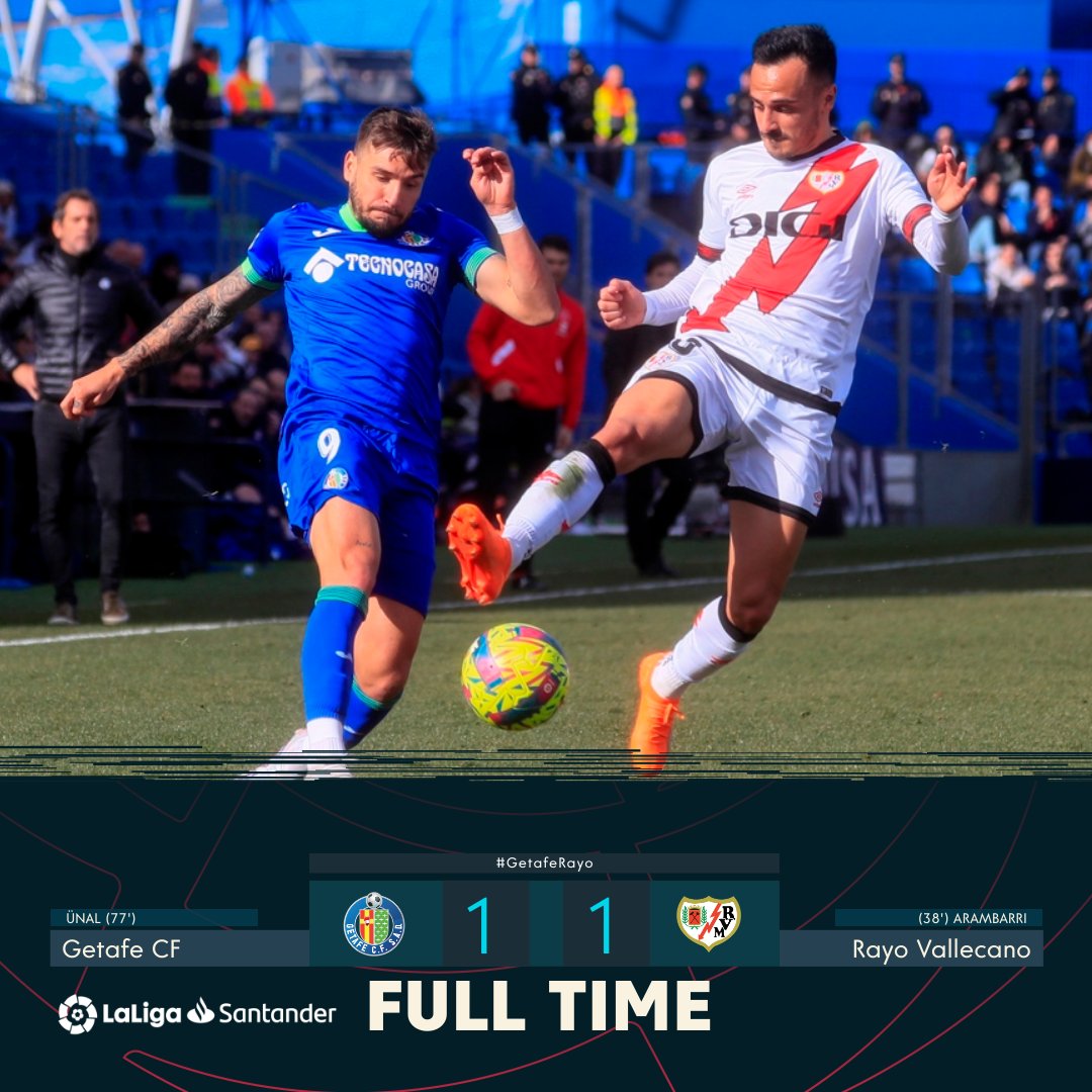 FT: #GetafeRayo 1-1

A bit of fortune gifts @GetafeCF an equaliser as both sides walk away with a point each! 🤝

#LaLigaSantander