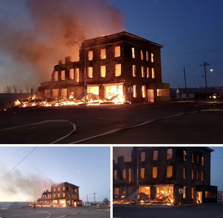 A major landmark of my home town — the Graves Hotel — burned up this a.m. Photos by Harlowtonites Diane Jones and Mary Beth Bennett :(