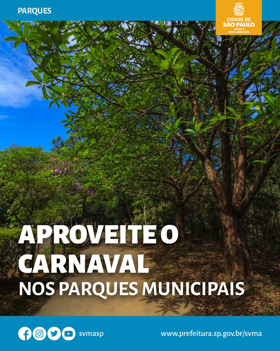 svmasp's tweet photo. Você quer fugir do agito neste carnaval? Aqui vão algumas dicas para curtir nos parques municipais.
Obs: Você pode encontrar os redários nos parques Augusta e do Carmo.
Animou? Já marque aqui quem vai relaxar com você.
#svma #parquessp #meioambiente #carnaval https://t.co/KlUWIINffw