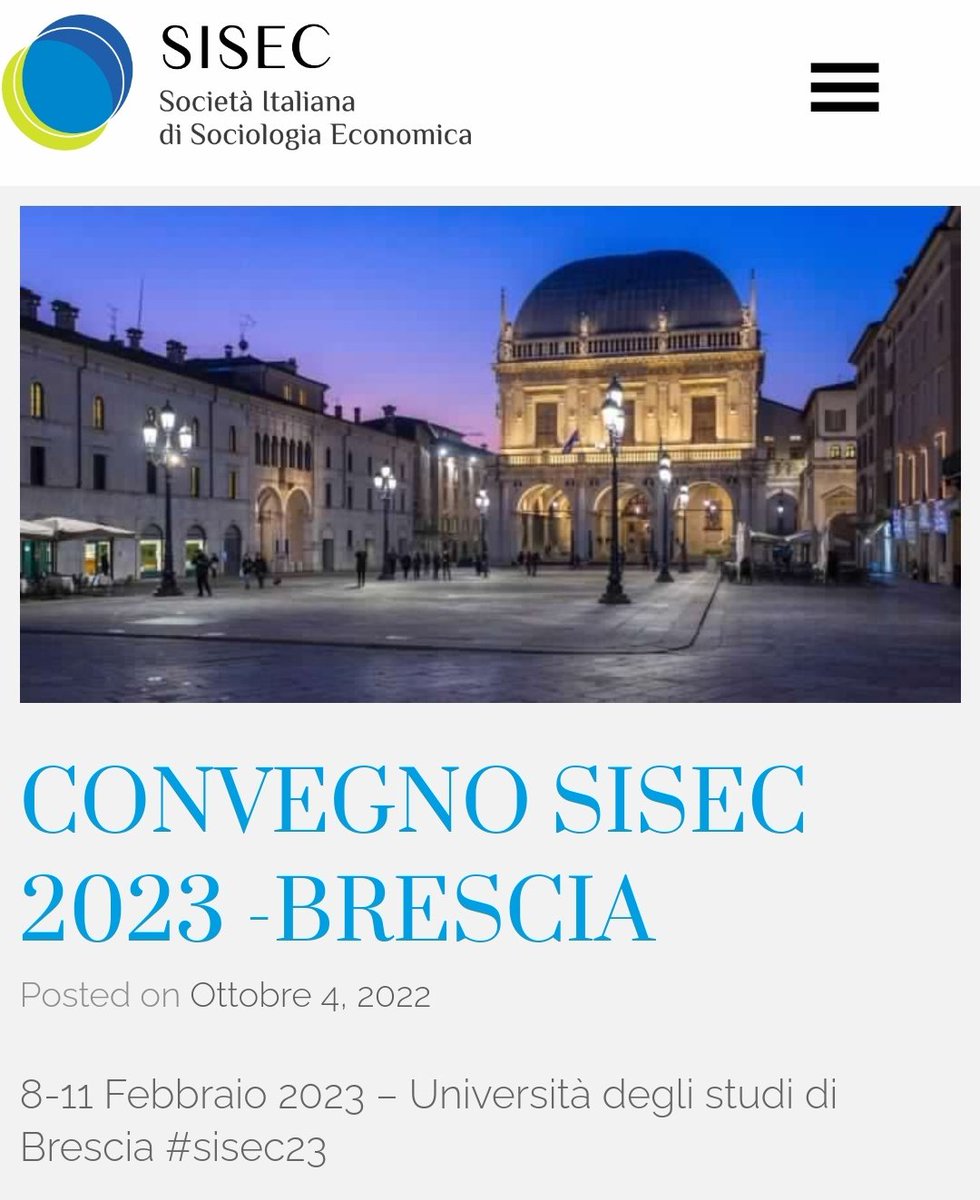 Stato&Mercato (@statoemercato) on Twitter photo Si è chiuso ieri a <a href="/unibs_official/">Università degli Studi di Brescia</a> il convegno @sisecit. Eravamo lì, insieme a molti dei nostri autori. Da sessioni così interessanti e animate non possono che arrivare nuovi paper per i prossimi numeri. Attendiamo le submissions!
Buon lavoro a tutto il nuovo direttivo
#sisec23 Si è chiuso ieri a <a href="/unibs_official/">Università degli Studi di Brescia</a> il convegno @sisecit. Eravamo lì, insieme a molti dei nostri autori. Da sessioni così interessanti e animate non possono che arrivare nuovi paper per i prossimi numeri. Attendiamo le submissions!
Buon lavoro a tutto il nuovo direttivo
#sisec23