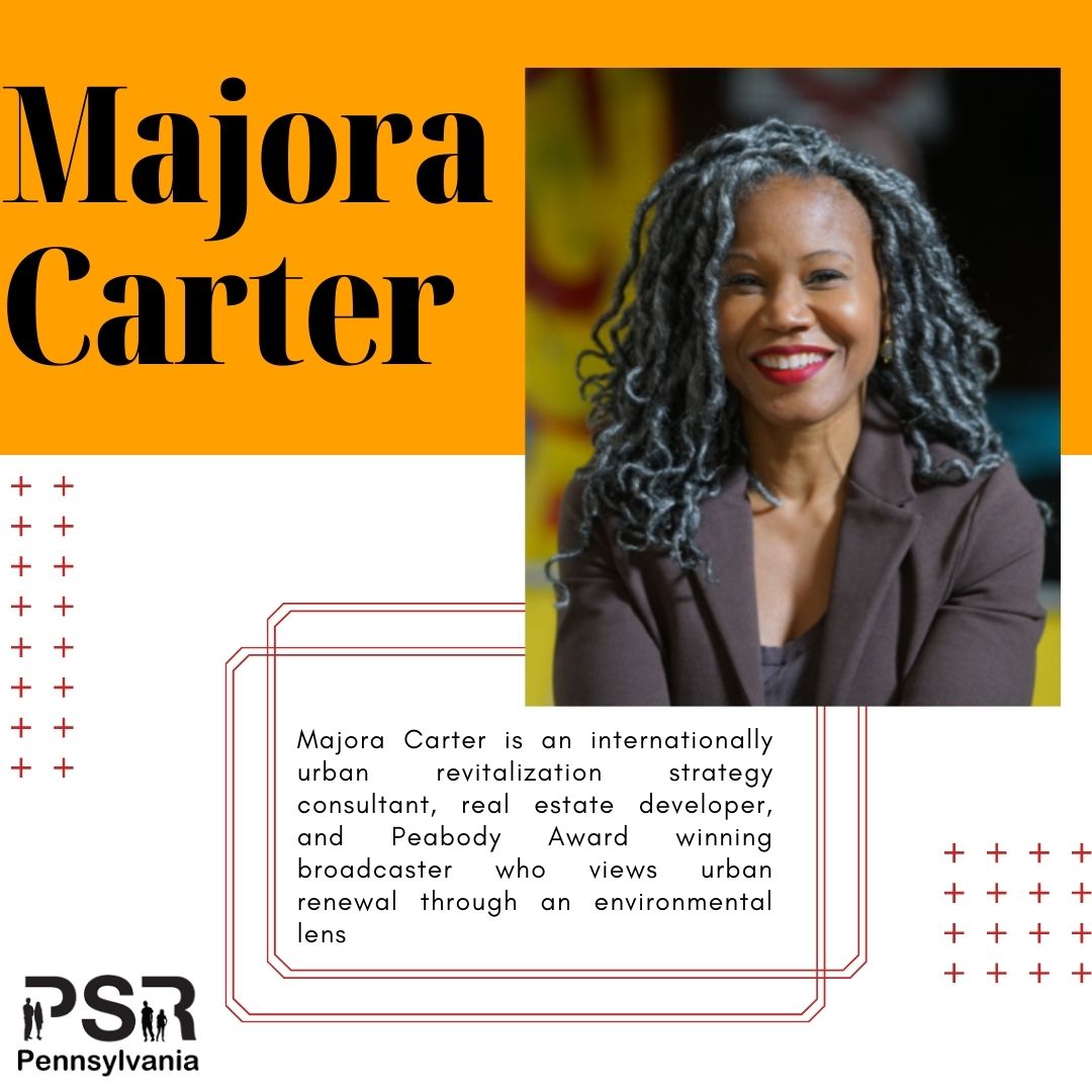 PSRPennsylvania's tweet photo. Majora Carter is an internationally urban revitalization strategy consultant, real estate developer, and Peabody Award winning broadcaster who views urban renewal through an environmental lens. #PSRPA #BlackHistory #BlackExcellence #BlackEnvironmentalist https://t.co/MsquYn1N5v
