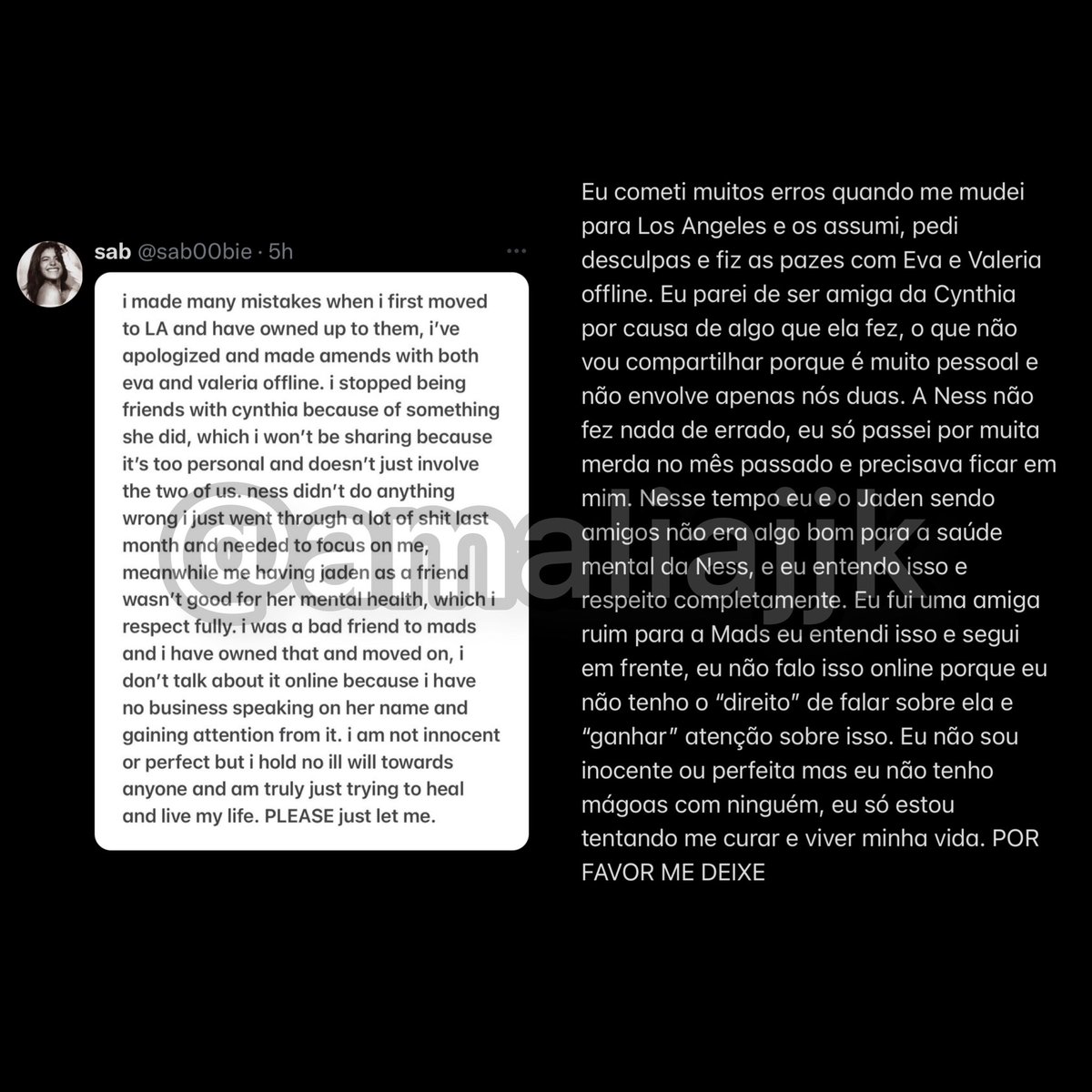 amalia_jjk's tweet photo. Depois de uma ex melhor amiga curtir um edit , dizendo que a Sabs virava amiga de todo mundo apenas por fama, ela postou esse textão dizendo o porque dela ter se afastado da #nessabarrett e da #cynthiaparker 😬 E ela ainda fala que ela não foi uma boa amiga para a #madslewis 👀 https://t.co/pHvI69rHU0