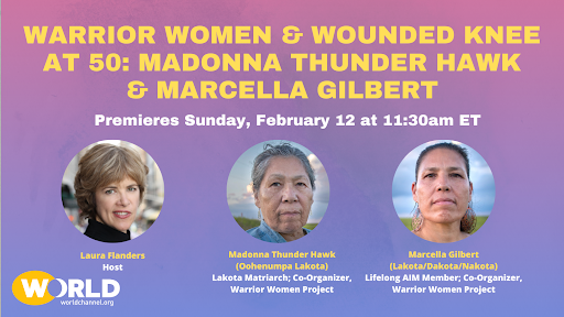 worldchannel's tweet photo. Ahead of the 50th anniversary of the #WoundedKneeOccupation, Madonna Thunder Hawk &amp; Marcella Gilbert share how the #WarriorWomenProject brings #Indigenous women back into the narrative. Watch today @ 11:30 on @theLFShow today – check your local listings: https://t.co/Gtx8GPgyqY https://t.co/llgs9xdnoM