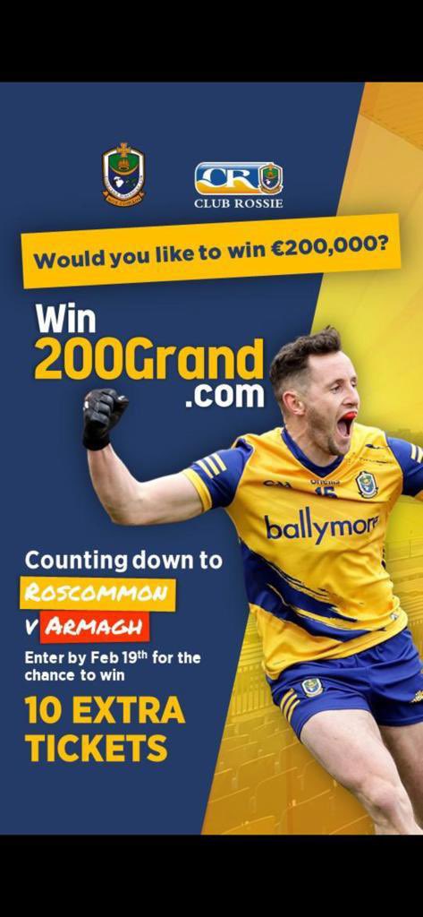 thomasmurray07's tweet photo. Roscommon GAA are giving away €200,000. Get your tickets now at https://t.co/rn3LDMH7wf https://t.co/Ah0gMVZyrB
