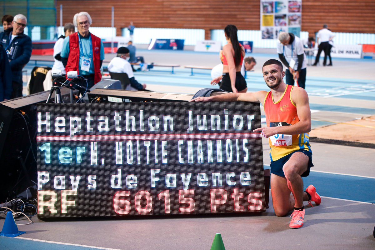 FFAthletisme's tweet photo. 🔥 𝗥𝗘𝗖𝗢𝗥𝗗 𝗗𝗘 𝗙𝗥𝗔𝗡𝗖𝗘 𝗨𝟮𝟬 !

🇫🇷 Maxime Moitié-Charmois (Entente Pays de Fayence) est sacré champion de France U20 de l'heptathlon avec 6015 pts à Val-de-Reuil !

👏 Il améliore les 5872 pts de Kevin Mayer et s'approche à 47 pts du record du monde d'Hautekeete ! https://t.co/WrUMLnV6Tj