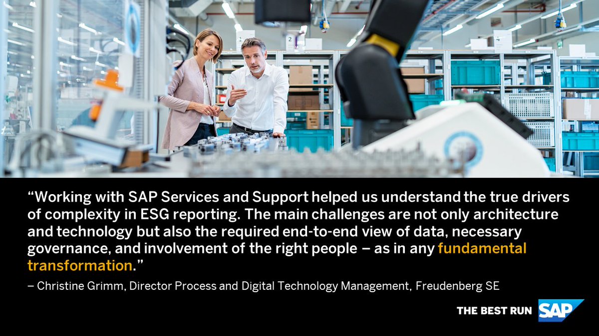 Freudenberg SE relied on #SAPServices to comply with environmental, social, and governance (ESG) and EU taxonomy regulations. Thank you for letting #SAP be a part of your successful mission of shaping the future sustainably! 💚 
Read the full story: imsap.co/60163mEbs
