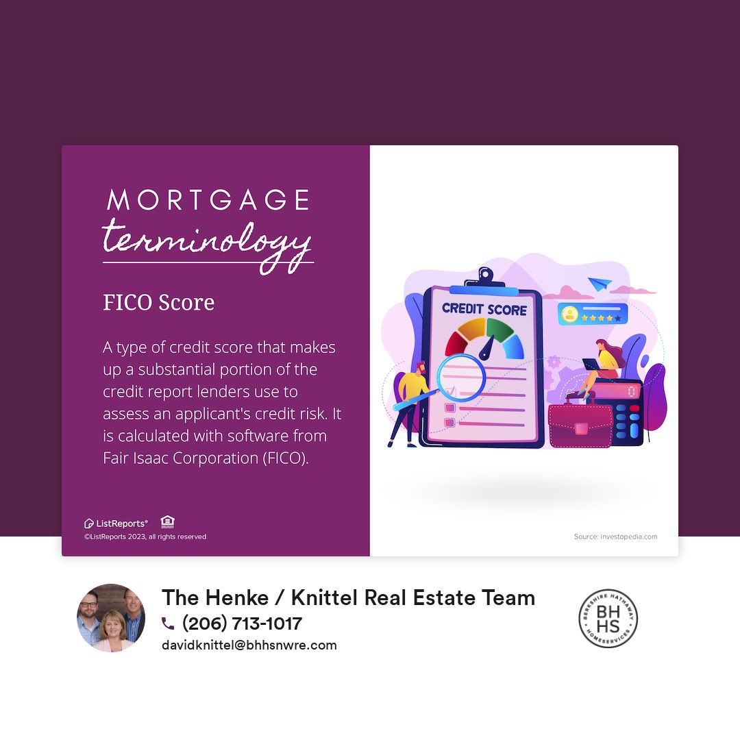 DavidBhhsNWTeam's tweet photo. A #FICOscore is used to help a lender calculate how much money to loan a borrower. The higher the score the better. it is just one part of how you qualify for a mortgage. #home #houseexpert #house #finances #stability #investment #smartmoney #realestate #realestateagent #realtor https://t.co/bIRcSZe1ZF