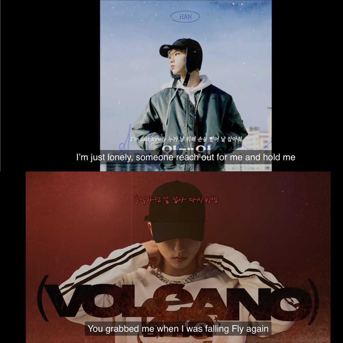 "I’m just lonely, someone reach out for me and hold me" - Alien

"You grabbed me when I was falling, Fly again" - Volcano 

Han FINALLY found that person who will always reach out to him 😭😭😭😭