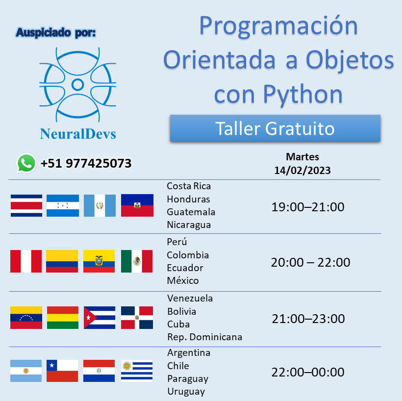 NeuralDevs's tweet photo. Para todas esas almas solitarias pero con ganas de aprender programación, les contamos que este Martes 14 estaremos realizando un taller de Programación Orientada a Objetos con python, interesados escribir al interno o a:
https://t.co/lgv9ger1u2 https://t.co/7PyKBthna1