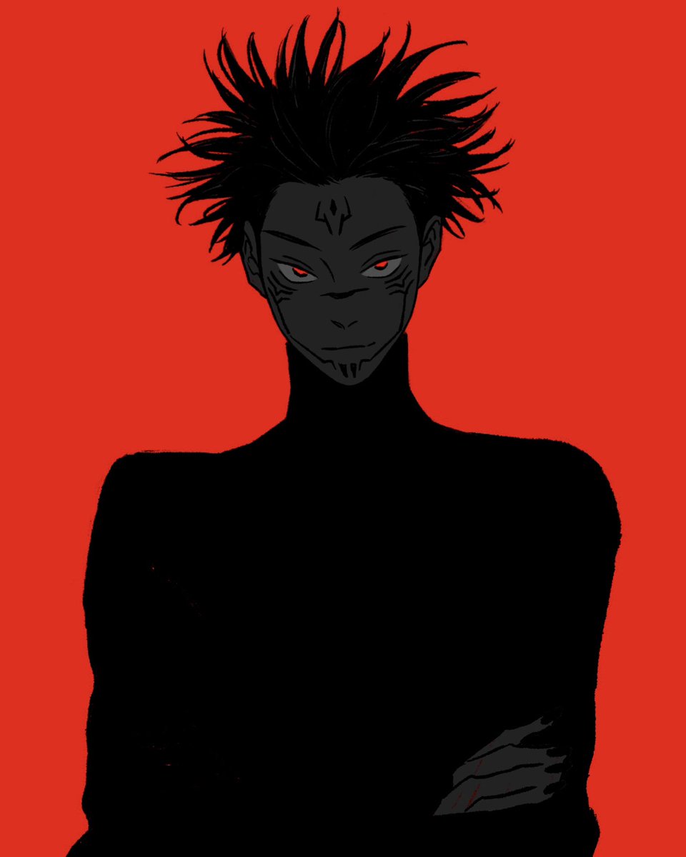 ryoumen sukuna (jujutsu kaisen) 1boy male focus solo red background red eyes spiked hair looking at viewer  illustration images