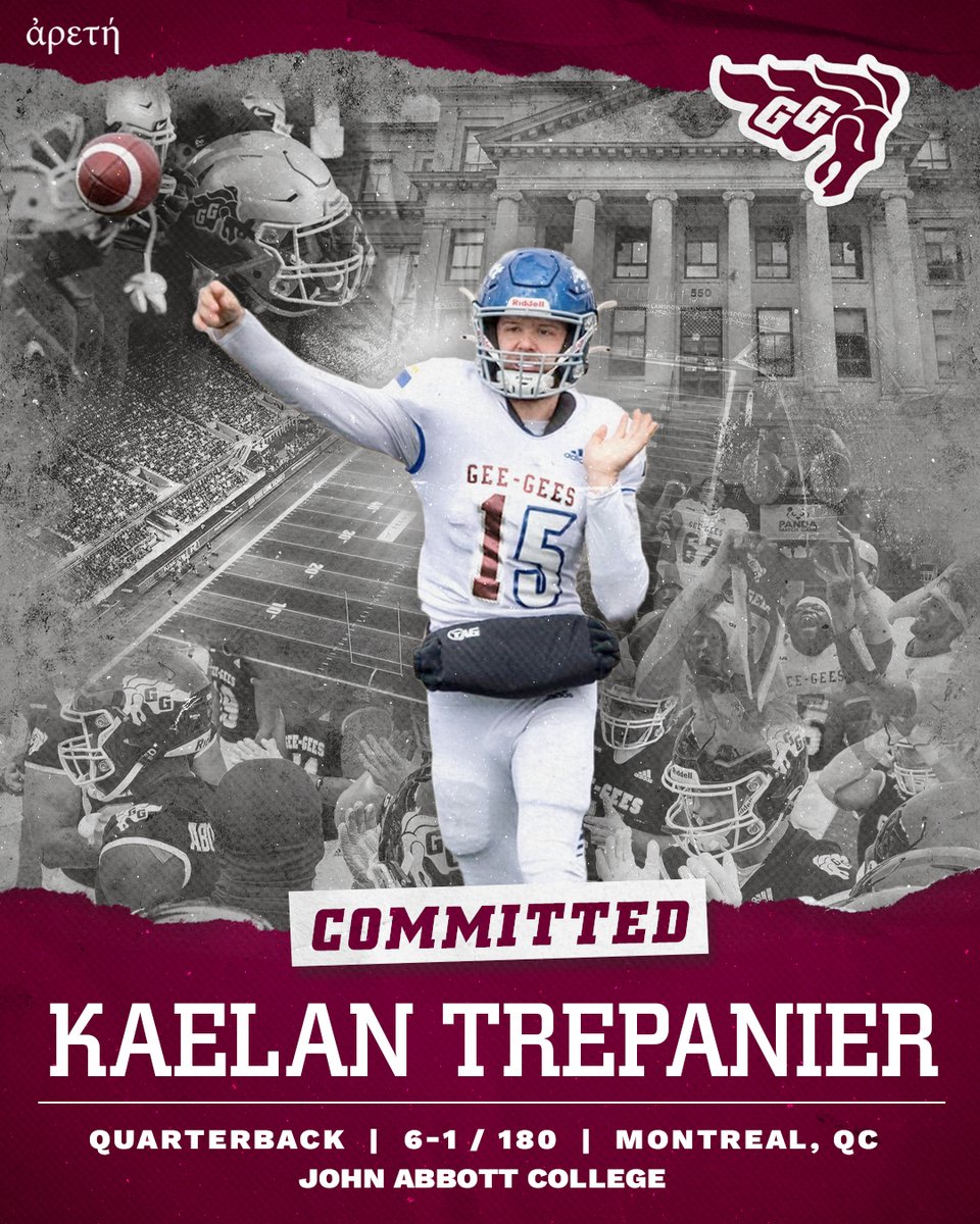 We are very excited to announce that QB Kaelan Trepanier will be joining the Gee-Gees family! 🐎

After leading <a href="/JACFootball/">John Abbott Football</a> to a Bol d’Or win in 2021, Kaelan threw for 1861 yards and 15 TDs this season and was named an All-Star to cap off his CÉGEP career.

Welcome to #GGnation!