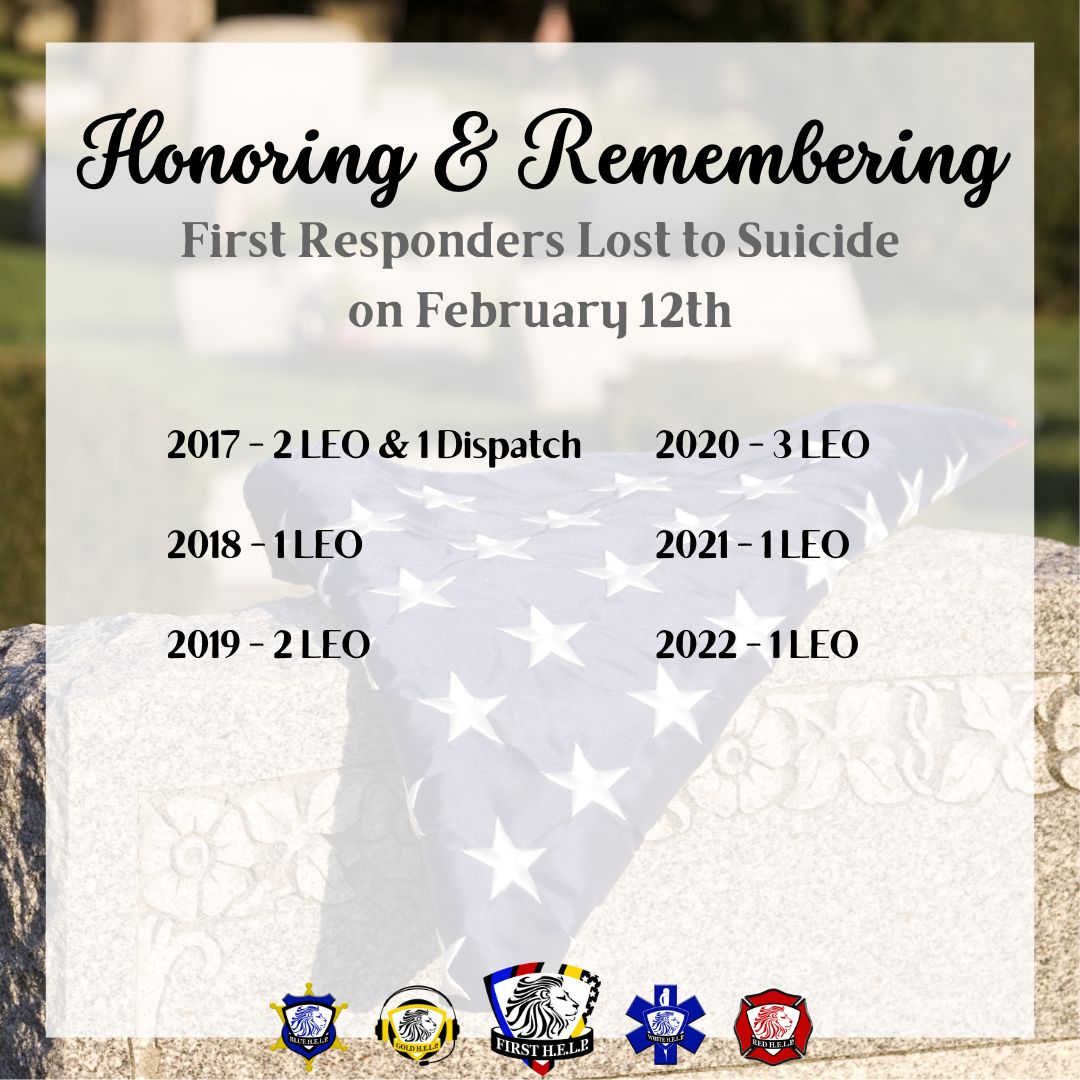 Please take a moment to honor and remember the lives lost on February 12th. Our condolences go out to each of these first responder's families, friends, and co-workers. 

#WatchYour12 #FirstHELP #IWillListen