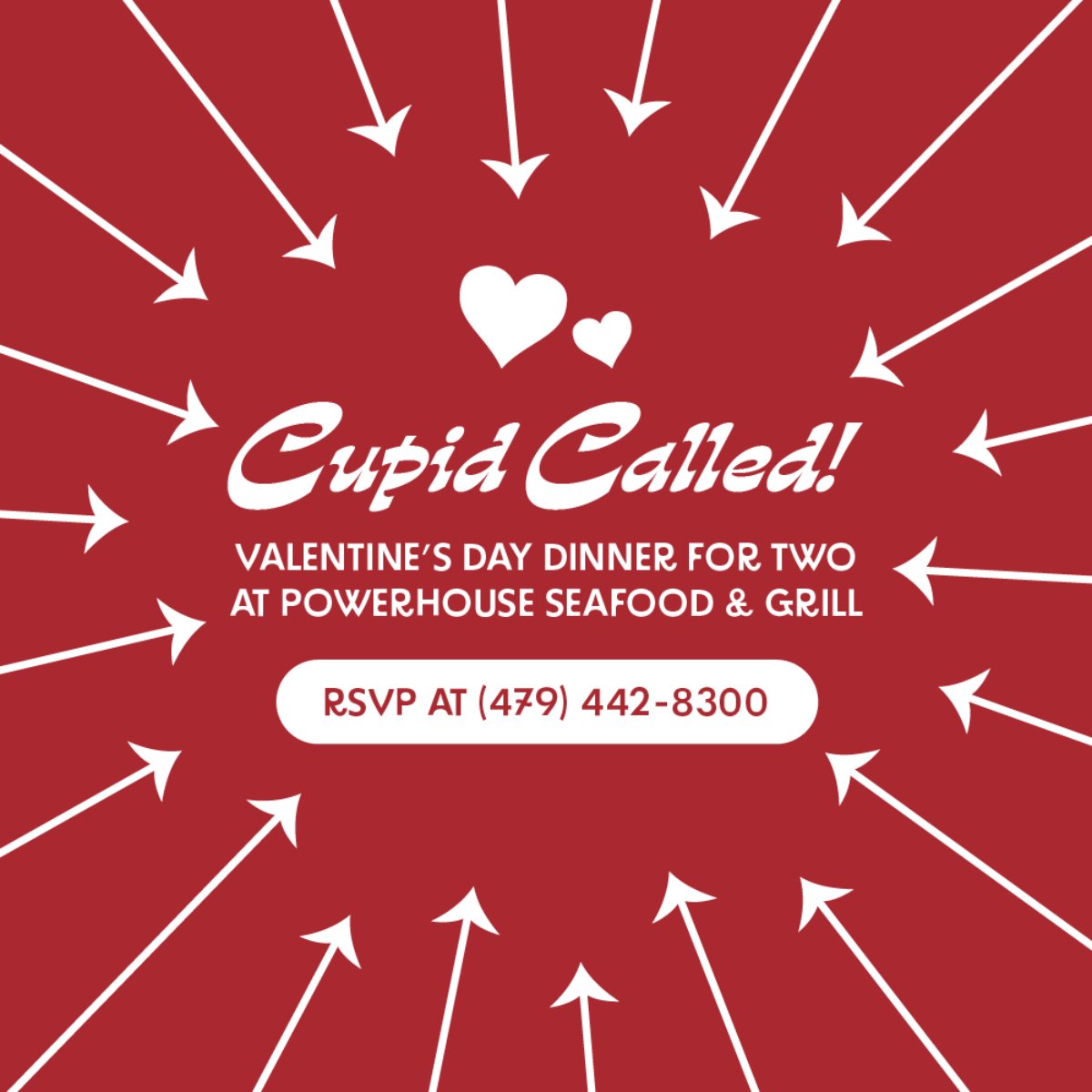 Powerhouse_NWA's tweet photo. Follow cupid’s arrow to our place this Valentine’s Day. We will be open and serving up a lovely dinner. To reserve your table today, call us at (479) 442-8300. https://t.co/X4zj8HMMfV