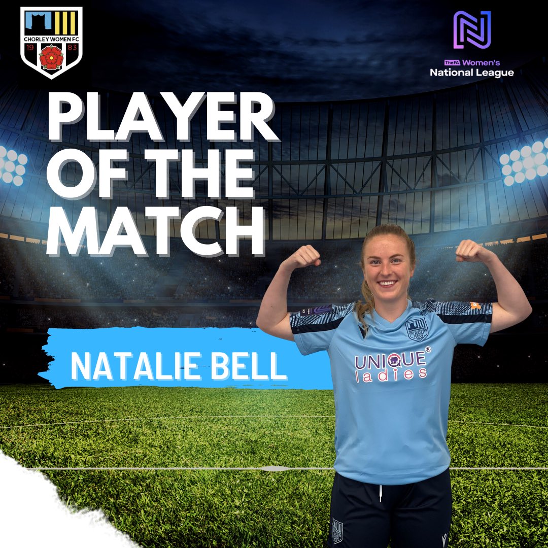 chorleywomenfc's tweet photo. Today’s POM vs Barnsley goes to midfield maestro @nataliebell_  🎉

A diligent &amp; battling display from our number 6. 

Onto next Sunday we go 💪🏼 

#WeAreChorley #FAWNL https://t.co/neSJ9ozEIi