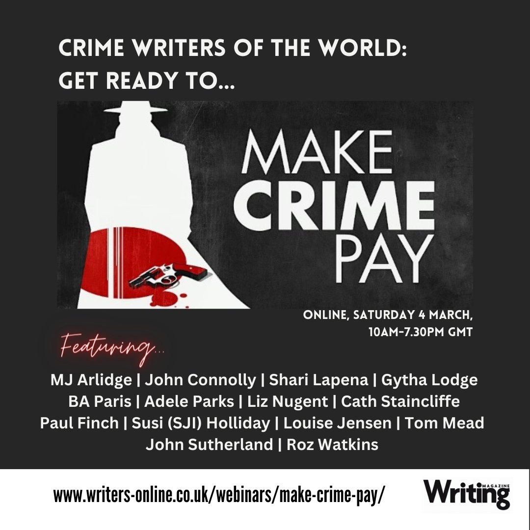 If you missed out on our promo code for MAKE CRIME PAY this weekend, we're giving you one final day... 10% off your ticket with the code MCP10! eventbrite.co.uk/e/make-crime-p… @CrimeReaders @crimebookclub @CrimeUnltd @hwa_uk @CrimeFic @Thrillerbookfix @CrimeWritersOn @crimewriterscan