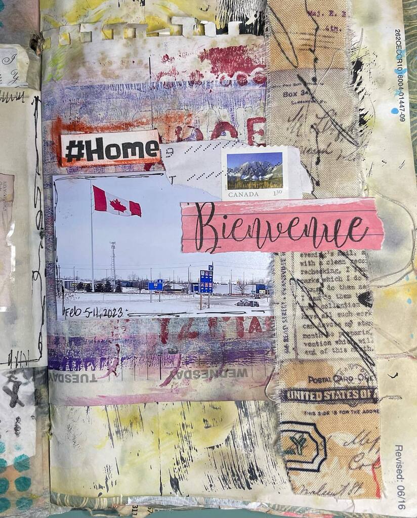 BearseKaren's tweet photo. Day 24: Scenery… documenting my recent trip home. That flag has my heart. very appropriate that the #timholtzfabric has the United States post mark. #junkjournaljanuary #junkjournaljanuary2023 #journaling #junkjournal #memorykeeping #photodocumenta… https://t.co/nLDEErhTqw https://t.co/4hf9xROvaw