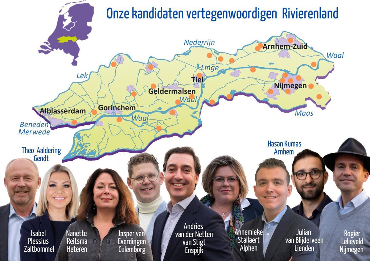 Als #VVD nemen we de #weekendtip challenge #WelkeDijkBeschermtJou natuurlijk graag aan. Hierbij een deel van de 30 VVD kandidaten voor de #waterschapsverkiezing <a href="/wsrivierenland/">Waterschap Rivierenland</a> die in de hele regio wonen, op hun thuisdijk #MijnDijkOnsLand. 🧡👌🏻