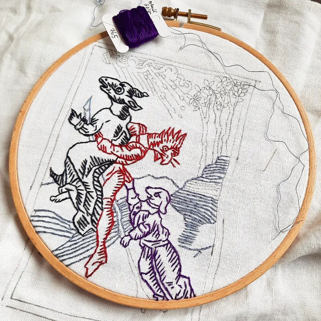 Almost done. From an Renaissance engraving picturing shape-shifting witches... 🧙🧹🧙🧹
.
.
.
.
#embroidery #handmade #stitchersofinstagram  #embroideryinstaguild  #menwhostitch #benhybradshawcostello #ilovedmc #dmcthreads #witchhunt #witches #witchcraft… instagr.am/p/Cok21ehr6sC/