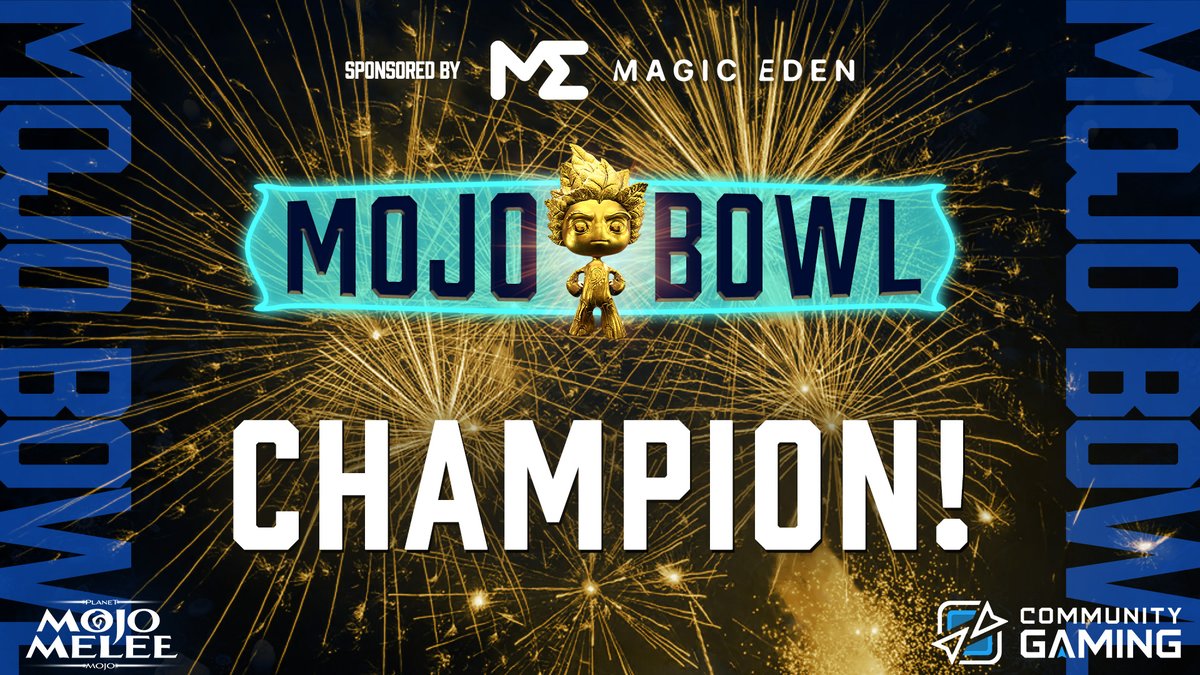 Mojo AI 🌱 (@weareplanetmojo) on Twitter photo WE HAVE OUR CHAMPION👑
And then there was ONE⚔️
@0xProfessorLP
CONGRATULATIONS!!🥳
You have won the 🏆Mojo Bowl Tournament🏆
THANK YOU to <a href="/FangFap/">fang.fap</a> and ALL who played!
Can’t wait until next year!
Special 👏 <a href="/MagicEden/">Magic Eden 🪄</a> and <a href="/CommunityGaming/">Community Gaming</a>! WE HAVE OUR CHAMPION👑
And then there was ONE⚔️
@0xProfessorLP
CONGRATULATIONS!!🥳
You have won the 🏆Mojo Bowl Tournament🏆
THANK YOU to <a href="/FangFap/">fang.fap</a> and ALL who played!
Can’t wait until next year!
Special 👏 <a href="/MagicEden/">Magic Eden 🪄</a> and <a href="/CommunityGaming/">Community Gaming</a>!