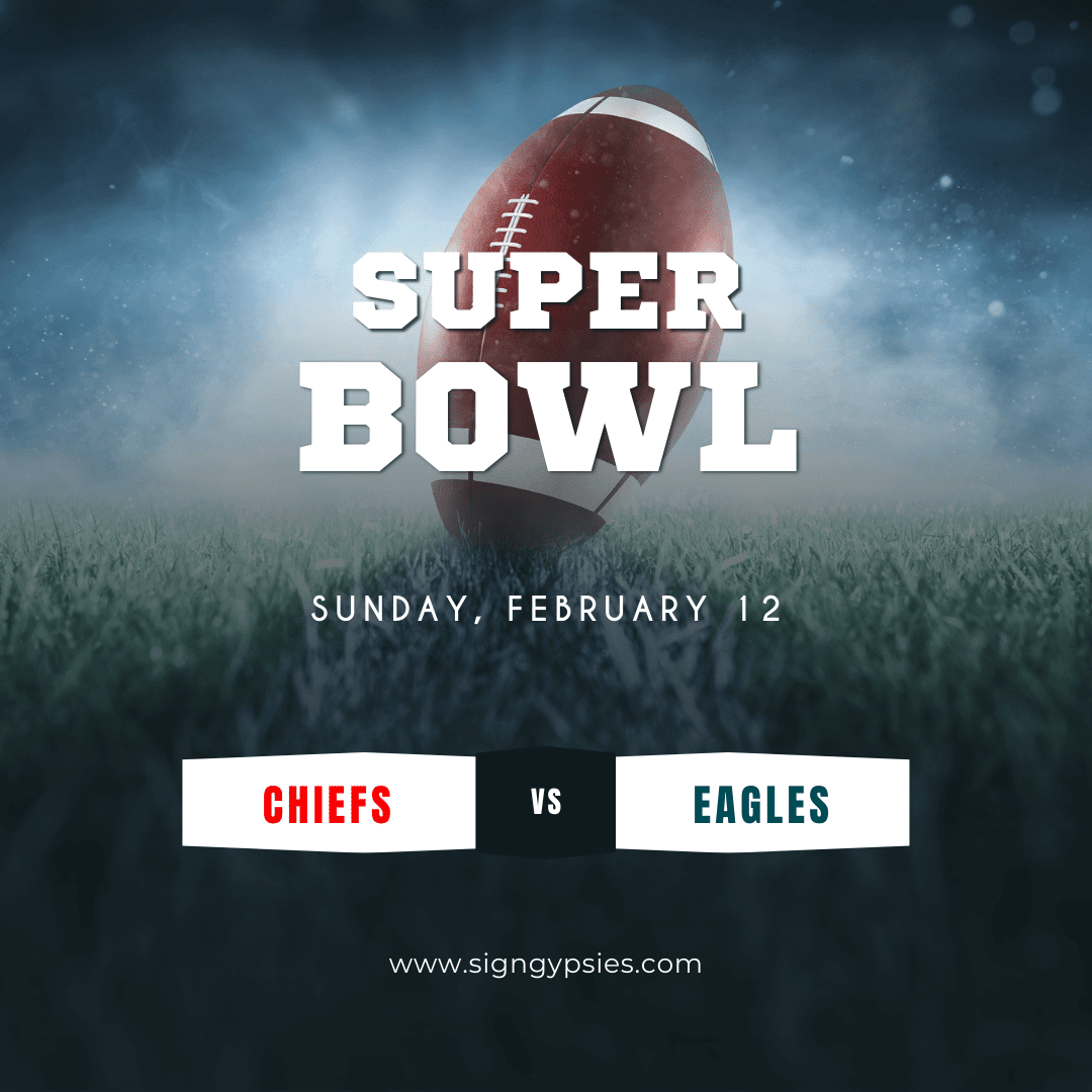 SGEastColumbus's tweet photo. It's Game Day! Drop an emoji and tell us who you're cheering for in Super Bowl LVII...
❤️ = CHIEFS
🦅  = EAGLES
🍕  = SNACKS (they always win)
.
.
.
.
#signgypsies #sgyardsigns #superbowl #readysetcelebrate #kansascitychiefs #philadelphiaeagles #football #snacks #goteam #yardsign https://t.co/dReTLnezVF