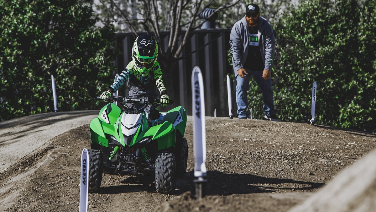 KawasakiUSA's tweet photo. Have you started your little one on the right path? What kid wouldn’t be stoked on their very own #KFX50? #GoodTimes #Kawasaki https://t.co/vFZFNOvM9i