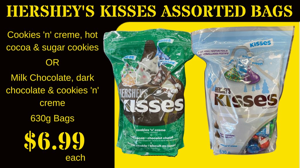 CambSurplus's tweet photo. Hershey Kisses Assorted Bags - $6.99 each
Cookies 'n' creme, hot cocoa & sugar cookies OR Milk Chocolate, dark chocolate & cookies 'n' crème
630g Bags
#cambridge #downtowncambridge #waterloo #kitchener #guelph #surplus #deals #save #likeforlike #waterlooregion #speedriver https://t.co/ARU1tZNaxV