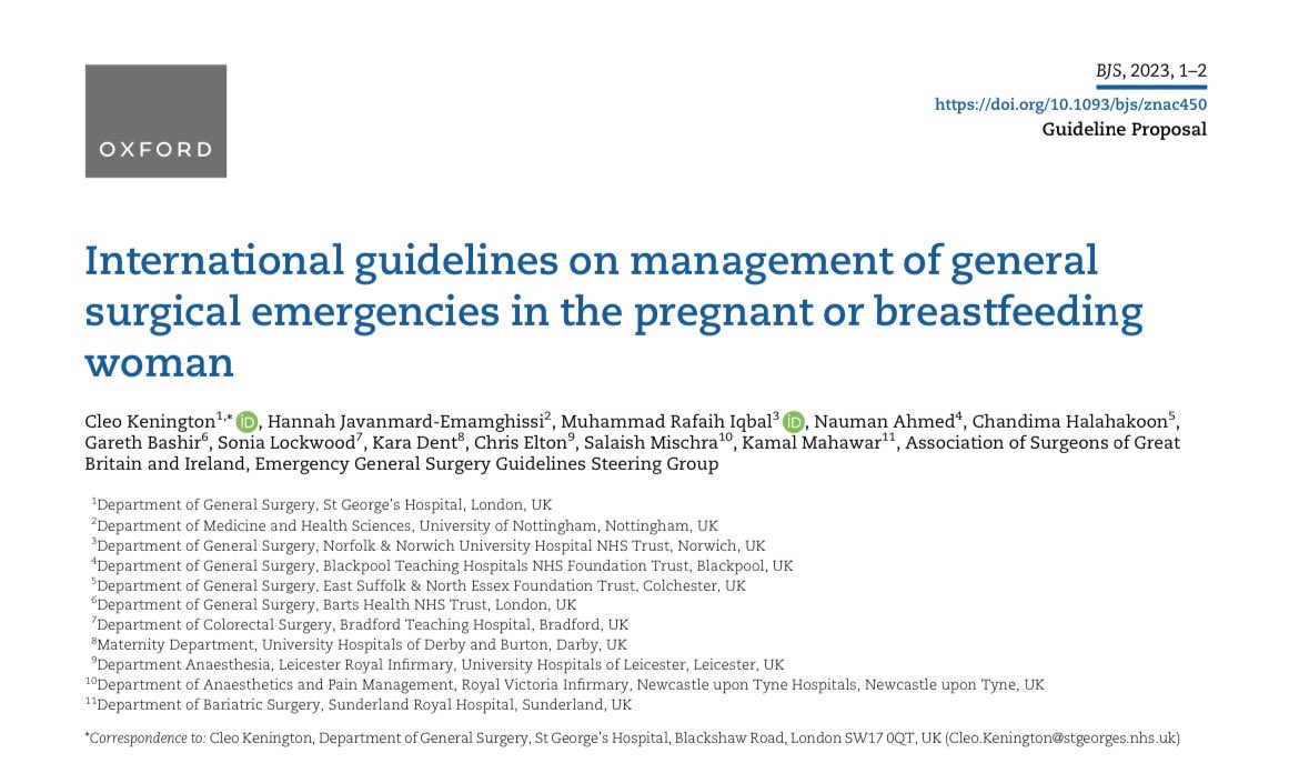 Delighted to have this “ #EGS in pregnancy ” guideline proposal published in @BJSurgery Watch this space! academic.oup.com/bjs/advance-ar…