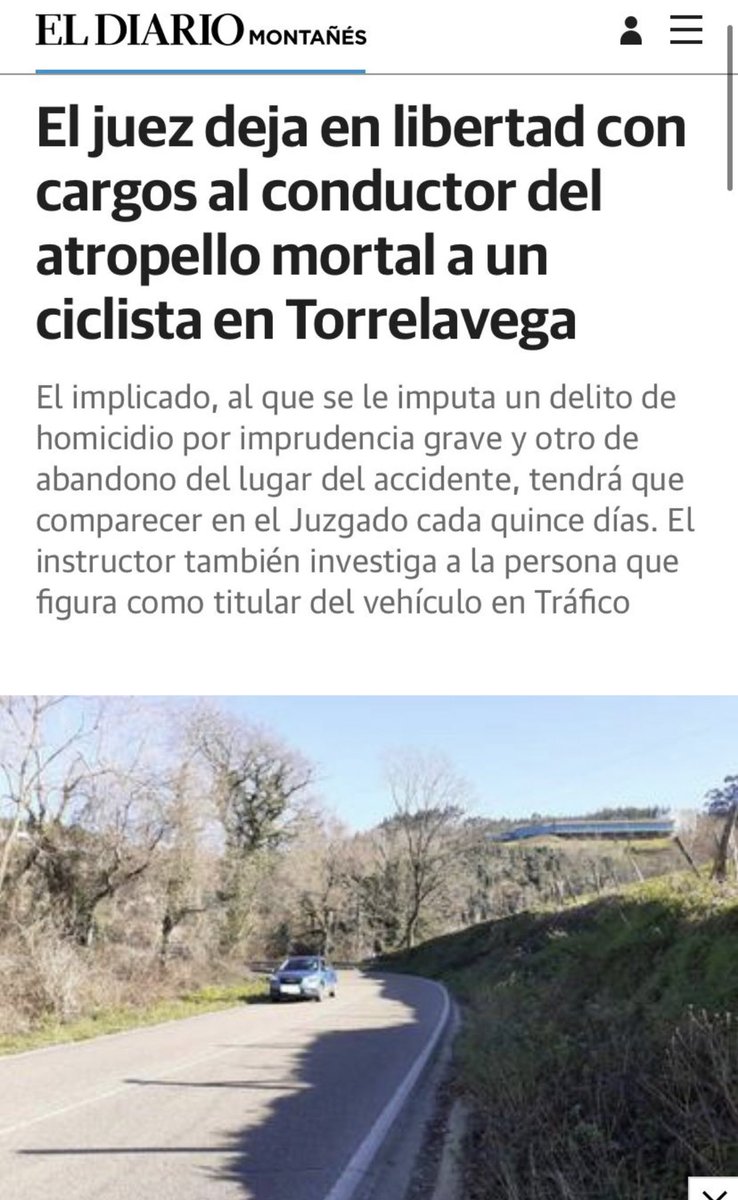 Ivangutipal's tweet photo. Ayer en Torrelavega un desalmado y “asesino” atropello a un ciclista matándolo y dándose a la fuga. Costo localizarlo pero se consiguió. Hoy ya está en la calle con el difunto aún en el velatorio. Que asco de justicia tenemos.
Que corra la voz 🙏 https://t.co/LmE6Va0brb