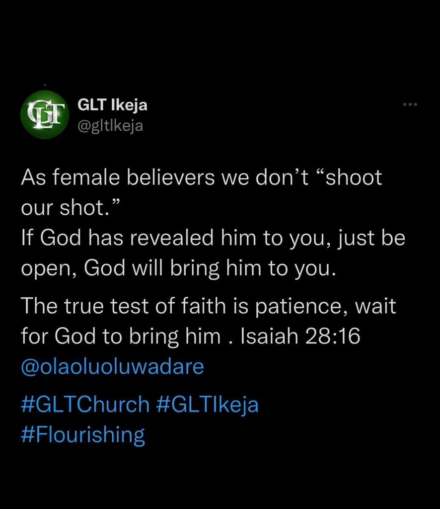 pstfunmiojo's tweet photo. Don't give him any "green light" or try subtly to make him see you, let the Lord open his eyes( without your involvement) to see and approach you.  God took Eve🫅🫅🫅 to Adam, she didn't go by herself 🙅‍♀️🙅‍♀️🙅‍♀️ Genesis 2:22 https://t.co/aonwjjnwPR