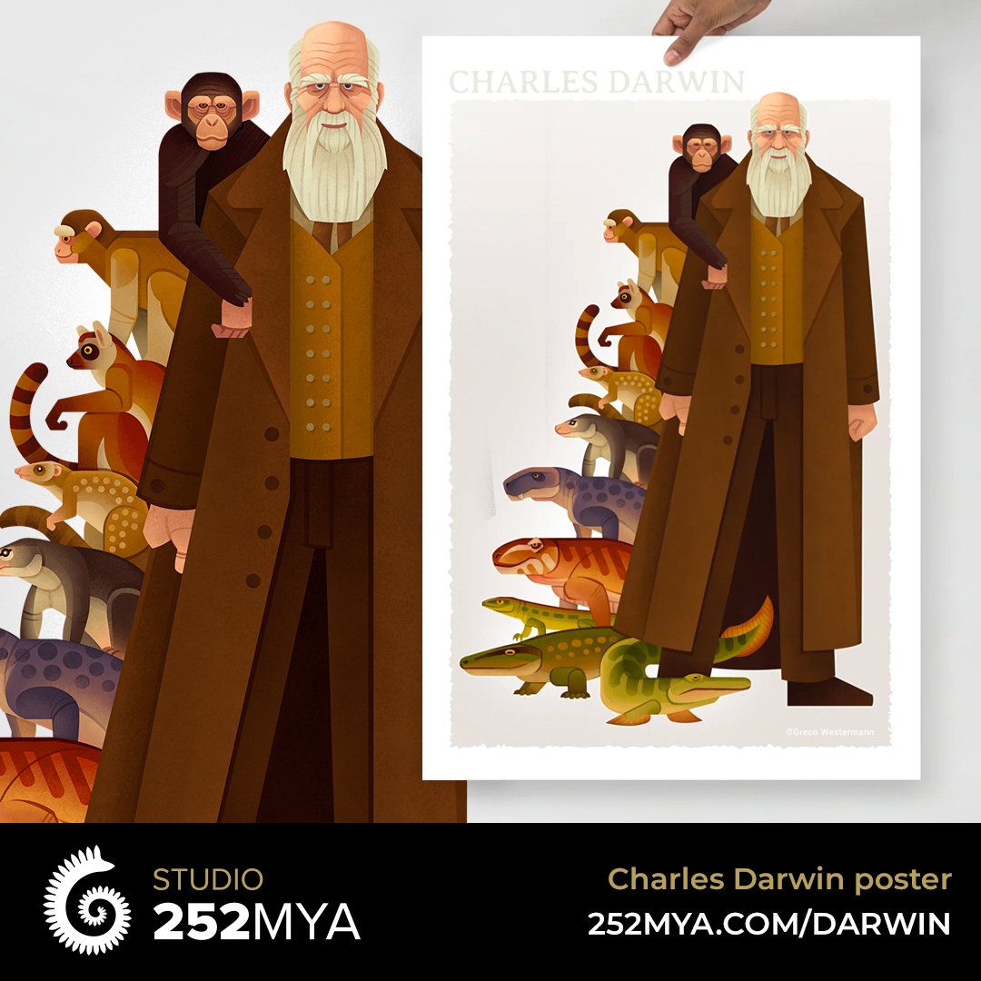 studio252mya's tweet photo. Happy #DarwinDay! Today is the 214th birthday of #CharlesDarwin, the man that forever changed how we think and understand ourselves and the natural world. 

https://t.co/fkt9DHRHC7

Art by @GrecoWestermann https://t.co/zvhDF2OJhF
