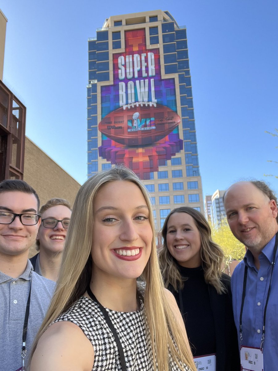 ProfFaust's tweet photo. Had a fantastic time covering #SuperBowlLVII all week. Incredibly proud of our @naztoday team for their coverage, perseverance and professionalism on the biggest stage in American sports! @ava_nics @lindseyridgway4 @michaelmanny98 @BrendenMartin_ @CaseyEverettNAU https://t.co/umP1dyVcB2