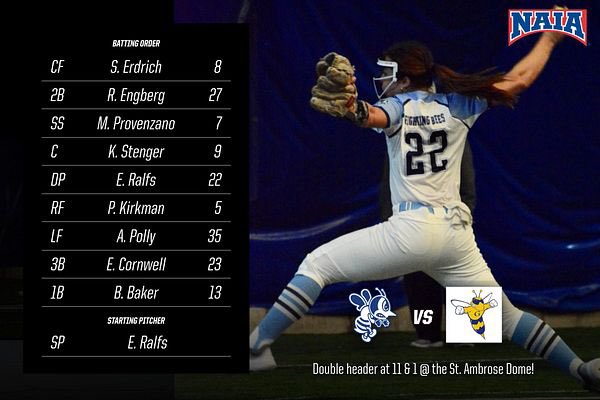SAUBeesSoftball's tweet photo. Here’s your starting line up for game #1!! 
#letsgobees https://t.co/VWLfMwkFg0