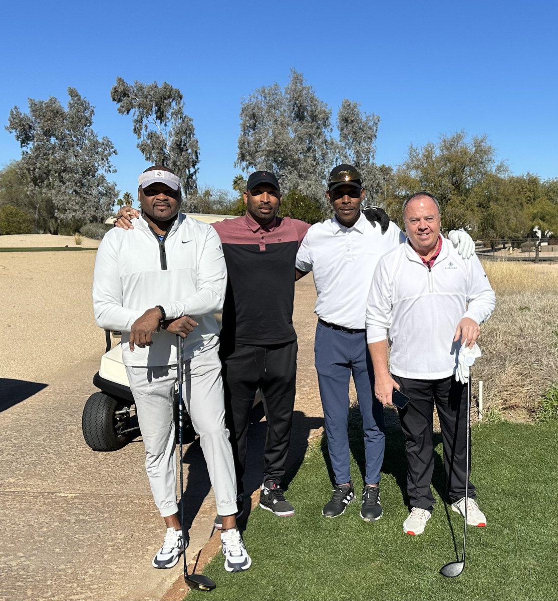 Great time swinging the clubs with these knuckleheads, you won’t get the peace and quiet/integrity of the sport but you’ll have a damn good time lol…@NeilSmith_NFL , Patrick Mahomes Senior and Larry Sinks! #GoChiefs🏈