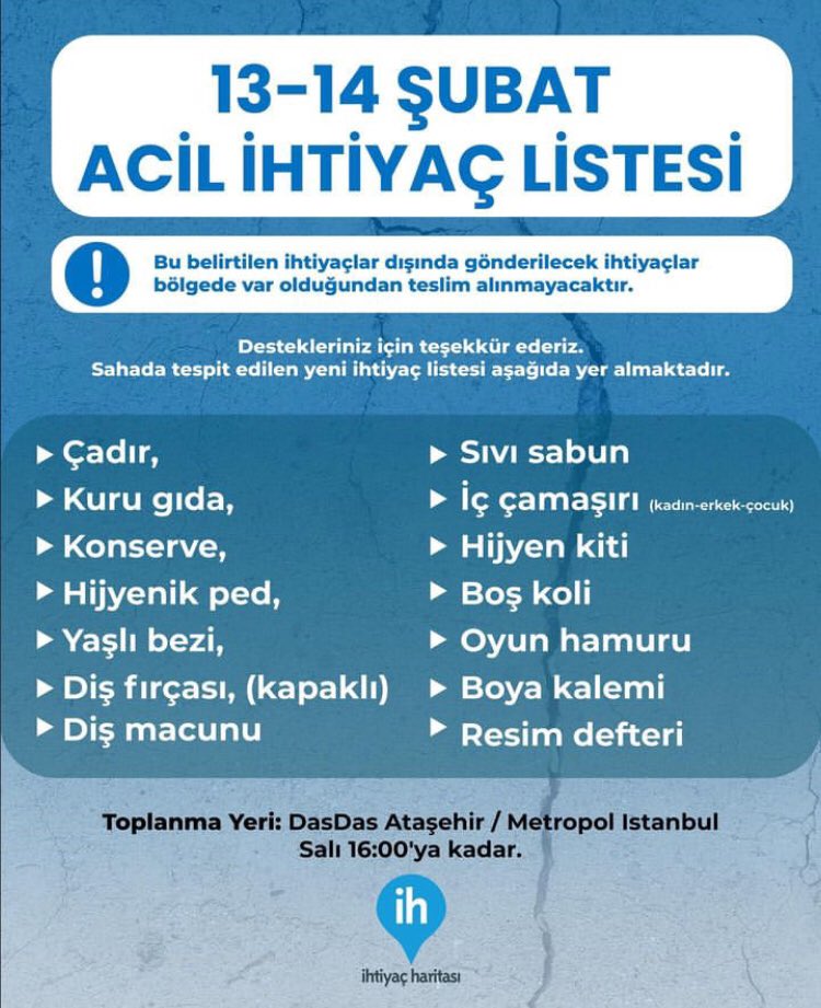 ExoVoteTurkey's tweet photo. Acil İHTİYAÇ LİSTESİ !

#PrayForTurkey 🎗🇹🇷 https://t.co/egpSGPWebw