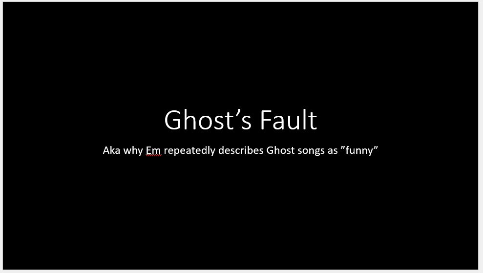 EmAKAReindeer's tweet photo. Created this when my friend said they wanted to hear me explain why I find Ghost particularly fascinating. The 90-minute, 40+ slide long presentation included topics such as complaining about not enough Latin chants and the concept of love bombing in cults. #GhostBand https://t.co/UFbk1mnxbs