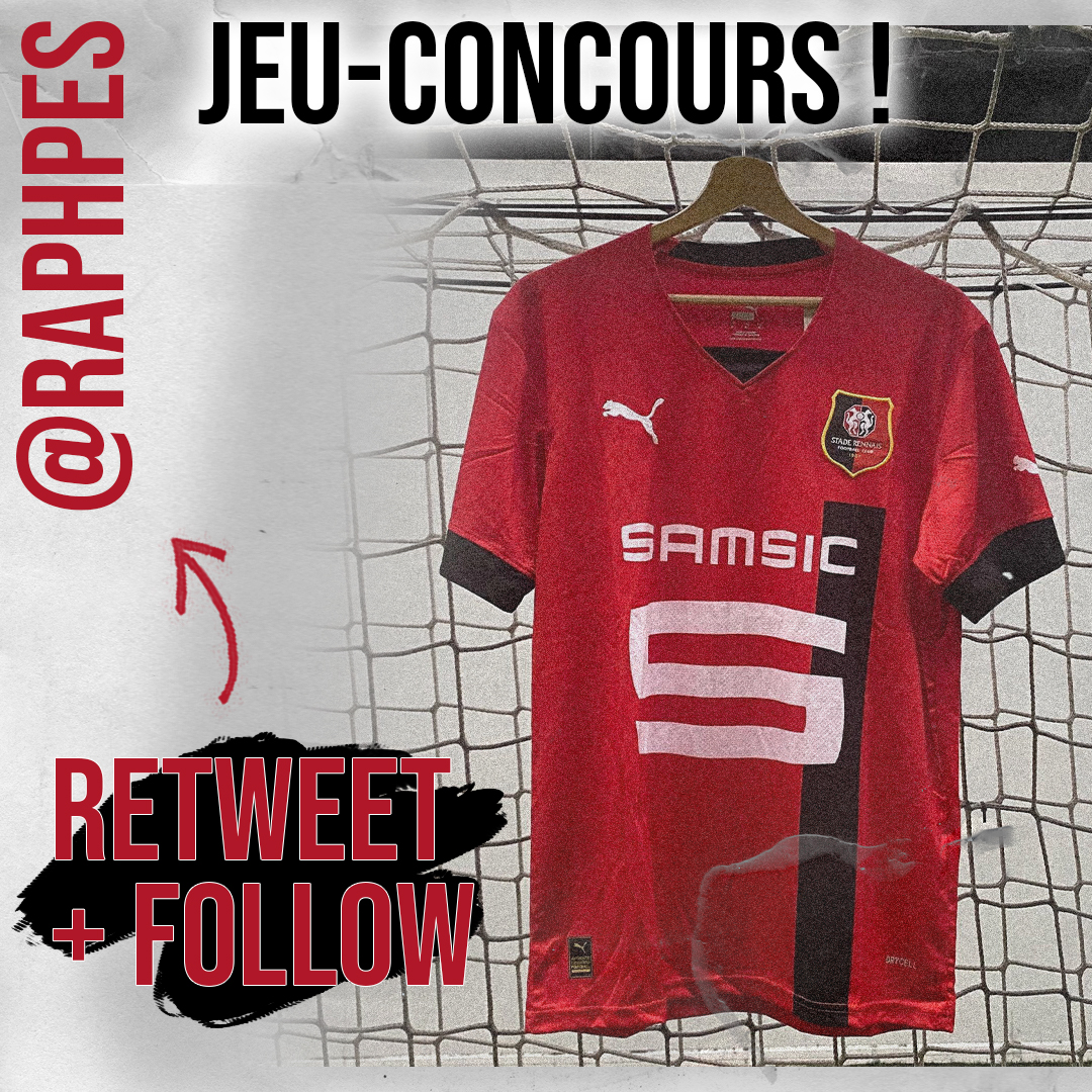 Raphpes's tweet image. Jeu concours ! 🎁

Tente de remporter le maillot domicile du Stade Rennais 2022/2023 ! 🔴⚫️

1⃣ Follow mon compte twitter ✅
2⃣ Retweet ce tweet 🔁

Rendez-vous le vendredi 17 pour le TAS ! 🤞

Merci à @maillotgo !
#rennes #srfc #TFCSRFC #ligue1 #raphpes #football