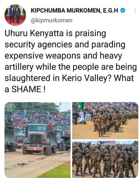 We remember @kipmurkomen then accusing Uhuru Kenyatta of incompetence. The command is now under @WilliamsRuto while innocent people are being killed by bandits. They even raid GSU camps in broad daylight.