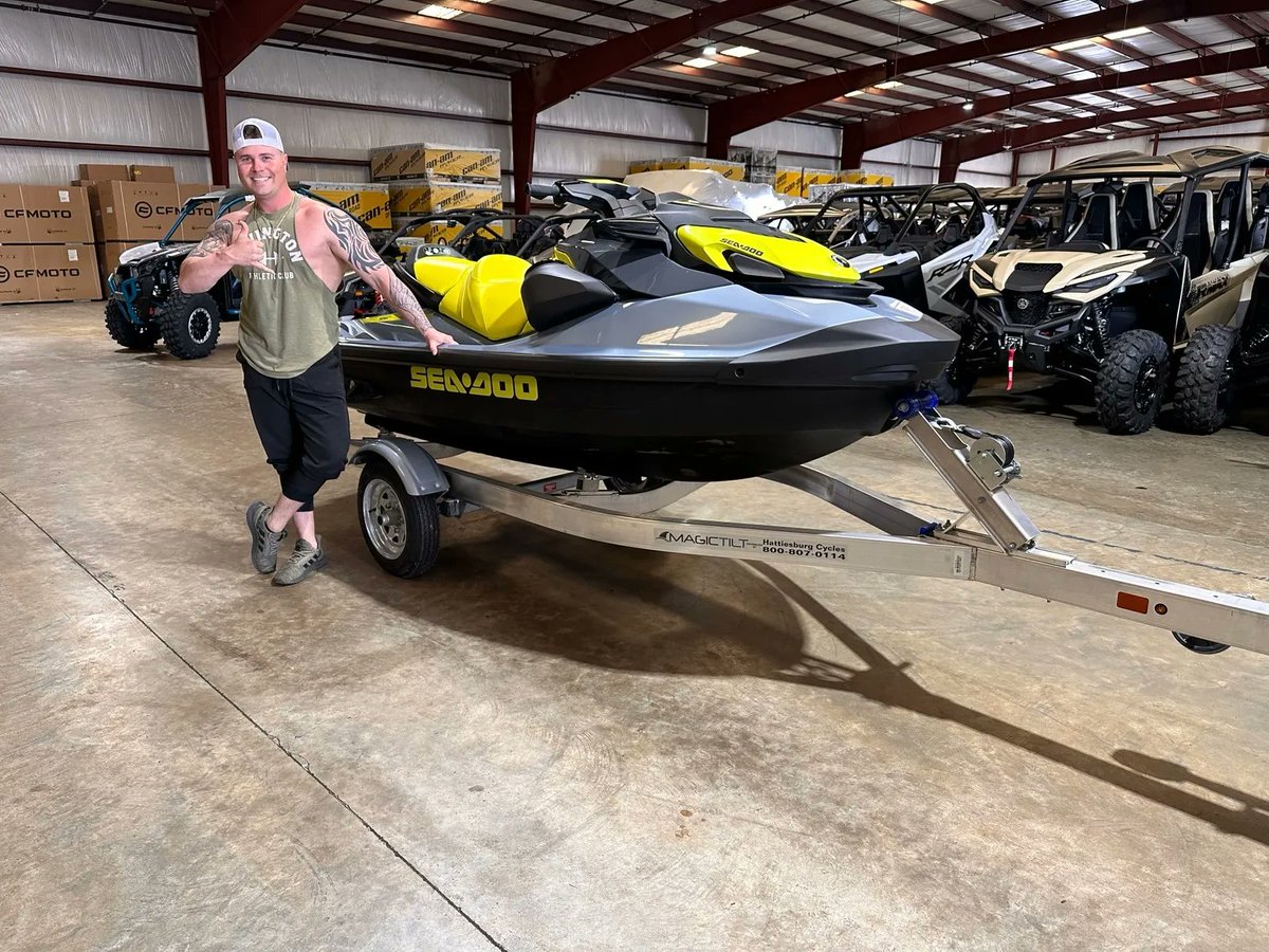 Congratulations to Devin Ditcharo from Covington, LA for purchasing a 2022 Sea Doo GTI 130 SE and a Magic Tilt trailer at Hattiesburg Cycles! #seadoo #jetski