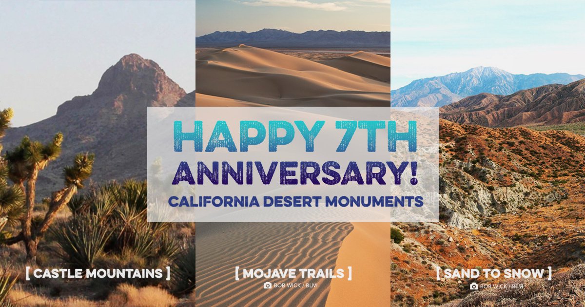 SierraClub's tweet photo. Happy anniversary to #MojaveTrails, #SandtoSnow & #CastleMountains National Monuments! These unique landscapes in the CA Desert were designated 7 years ago thanks to strong local leadership & support 🌄 & now protect cultural heritage and provide outdoor access! #MonumentsForAll https://t.co/u8sLF7U38Z