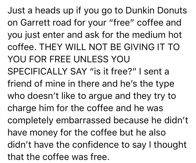 ActionFigMania's tweet photo. @dunkindonuts  just saw this posted on a community page, so much for franchisees following your promotion 🤦‍♂️ #badcustomerservice #Eagles https://t.co/MW9SR2aAPV