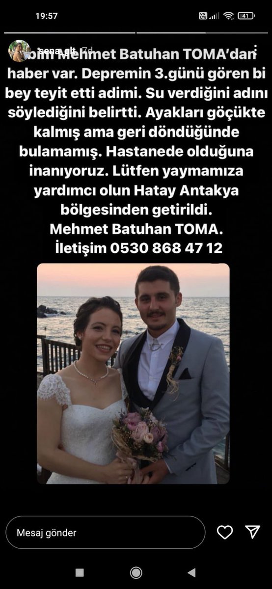 GoncaZengin's tweet photo. LÜTFEN YAYALIM!
Mehmet Batuhan Toma ile ilgili bir vatandaşın 3. Gün kendisini enkazda gördüğünü, ayağının sıkıştığını söylediği bilgisini aldık. Kendisi Hatay veya çevre illerin hastanelerinde olabilir. Yardımcı olabilecek herkesten destek bekliyoruz.
@ttborgtr
@saglikbakanligi https://t.co/340fRhHLk0
