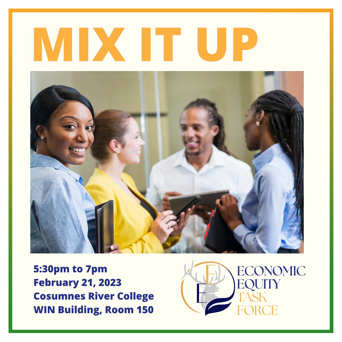 ElkGroveChamber's tweet image. We hope you'll join us for the Economic Equity Task Force business mixer! Connect with your fellow business leaders! Members, bring a door prize (limit one) to further promote your business! #eetf #businessmixer