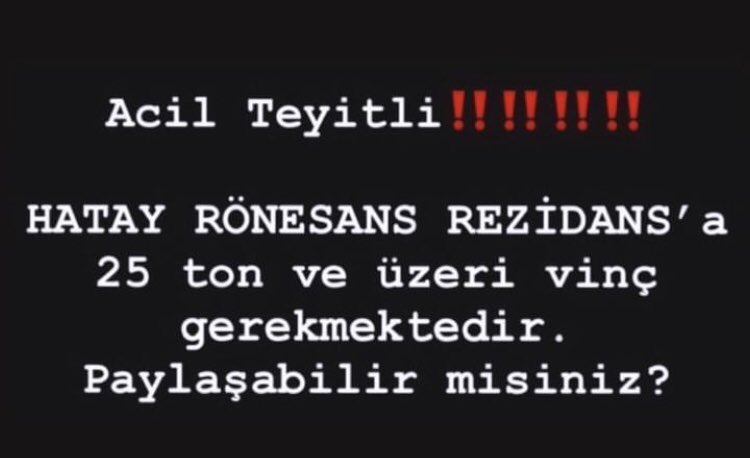 ogulcanguneyy's tweet photo. ‼️‼️‼️RÖNESANS REZİDANS İÇİN GÜNLERDİR İHTİYAÇ DUYULAN VİNÇ HALA ORTADA YOK‼️‼️‼️ #rönesansrezidans #hatayacil #hatayyardimbekliyor #hatayafad @ahbap @AFADBaskanlik @DepremDairesi @BabalaTv @PincTivi @OguzhanUgur @haluklevent https://t.co/pJqOwmwFsF