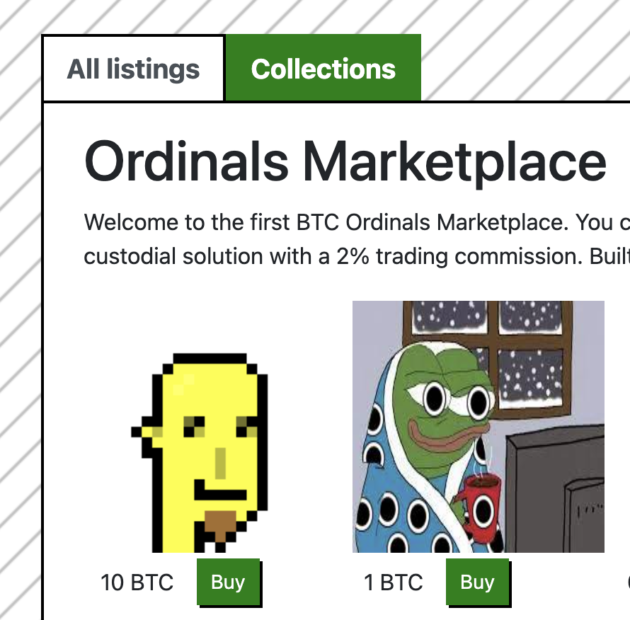 We just crossed 100 users using bitColl and had first <a href="/OrdinalPunks/">Ordinal Punks</a> listed on our marketplace.

Back to work.