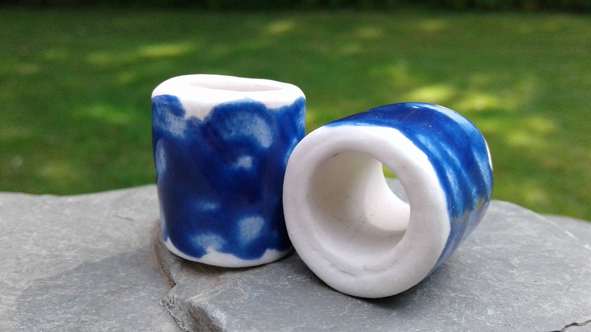 Set 2 Macrame Beads Cobalt Blue Porcelain Large Hole Dread Dreadlock Clay Pottery Beads Fibre Project Supplies tuppu.net/8c74aa44 #handmade #madeincanada #GIFTIDEAS #LargeHoleBeads