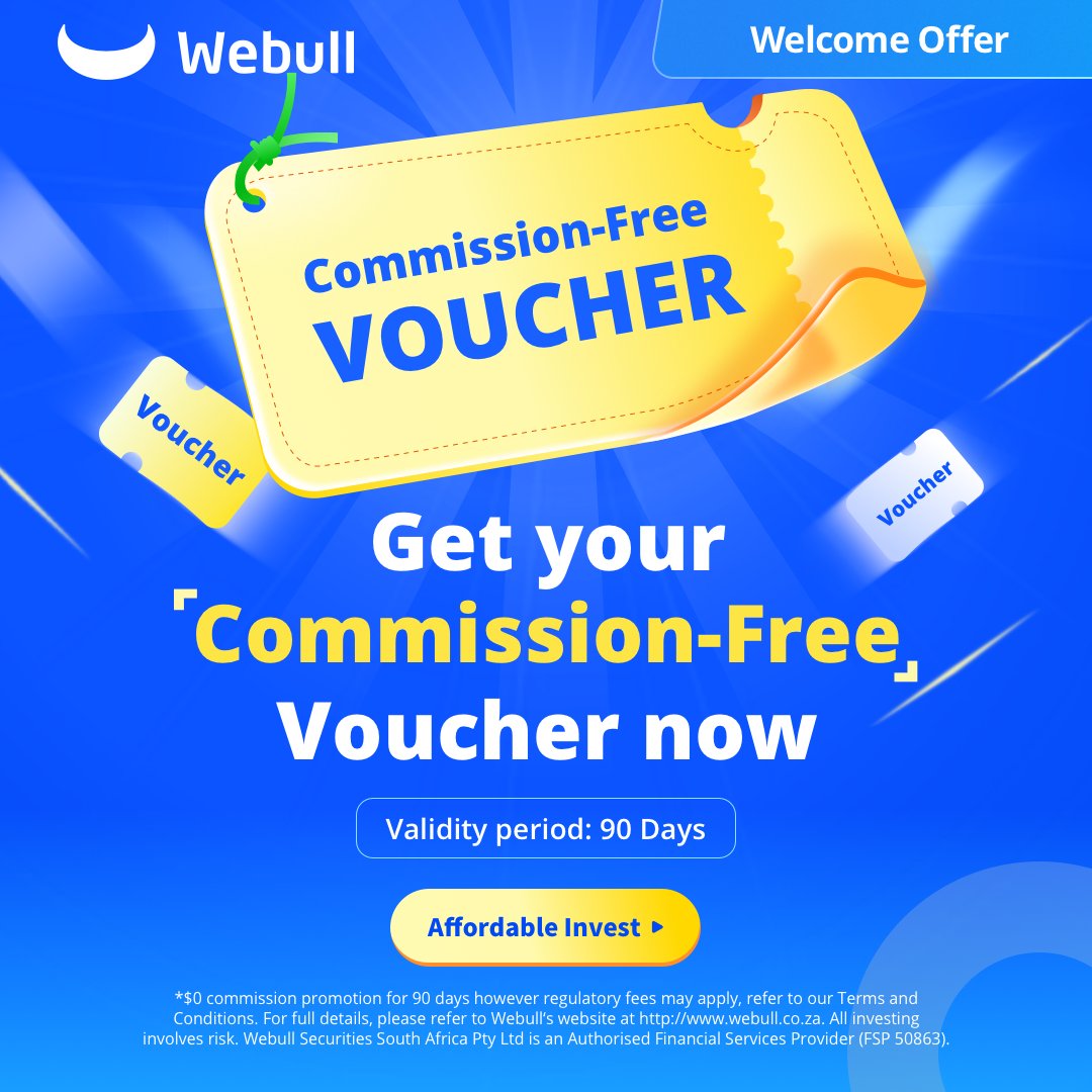 Get your Commission-Free Voucher now!

[Welcome Offer] webullza.onelink.me/JN1U/nlcyog7k

*$0 commission promotion for 90 days however regulatory fees may apply, refer to our Terms and Conditions. Webull SA is an authorised FSP -  50863.

#webull #usstock #commission