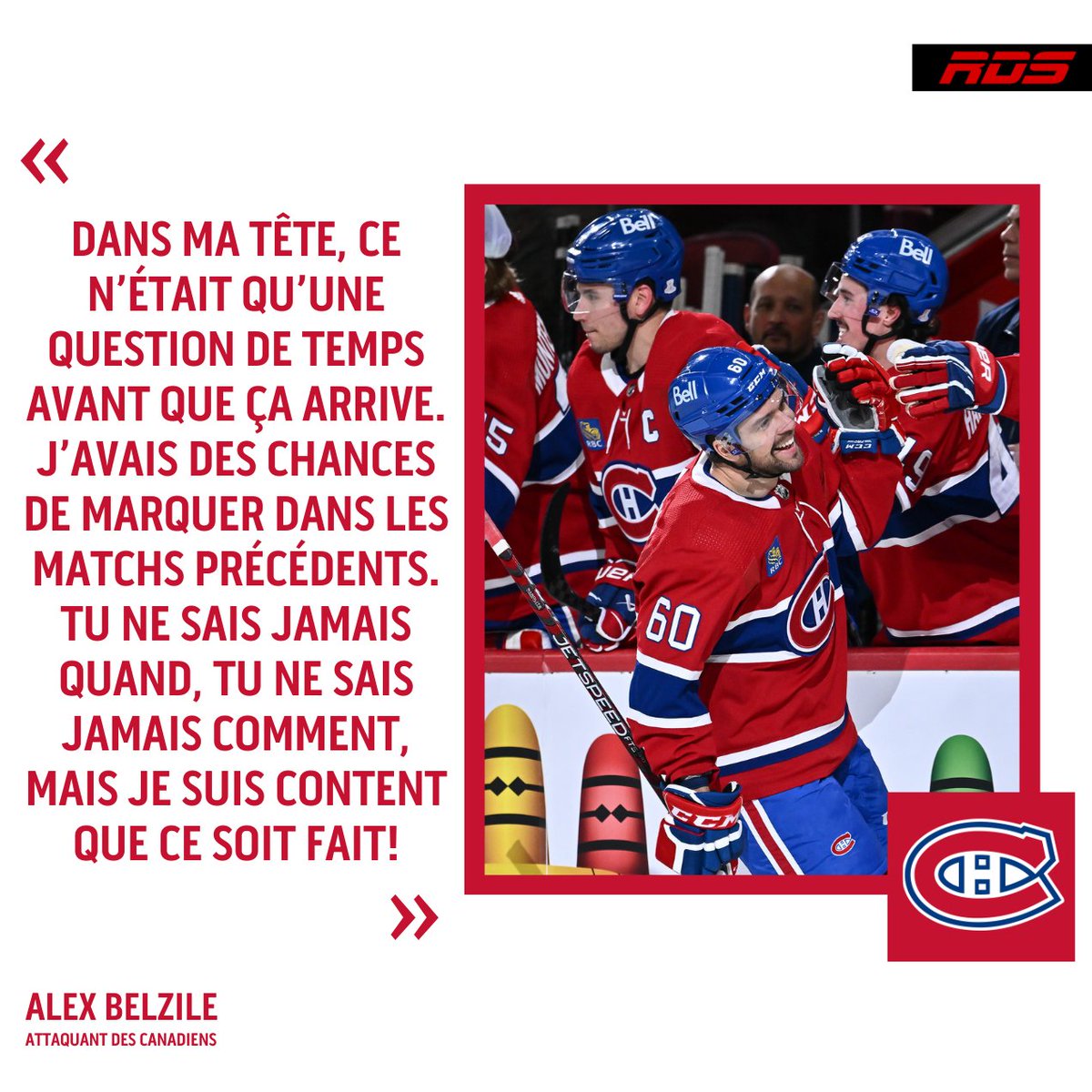 RDSca's tweet photo. Alex Belzile sentait que son premier but dans la LNH allait arriver sous peu! Une belle preuve de persévérance pour le Québécois de 31 ans. 👏 https://t.co/twJKfsJrg5